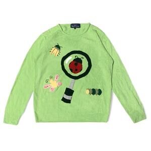 Upcycled Polo Cashmere Green Sweater Bug Patchwork Medium